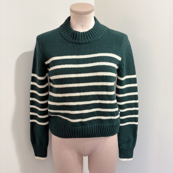 Faherty Cuddle Stripe Crew Sweater in Evergreen Stripes Size XS Oversized Preppy - Picture 2 of 15